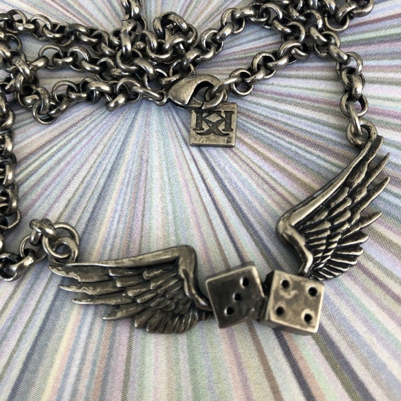 Rockabilly Retro Cool Winged Dice Necklace - Picture 2 of 3